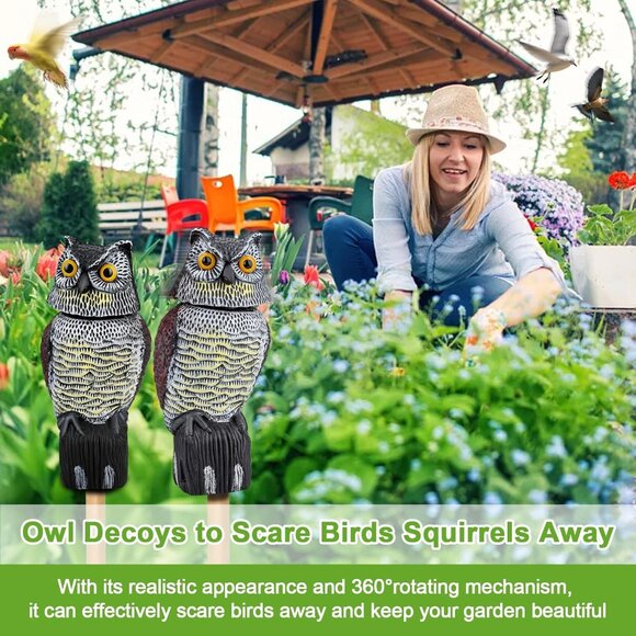 Waterproof Owl Decoys to Scare Birds Squirrels Away Statue for Patio Yard - Picture 3 of 9